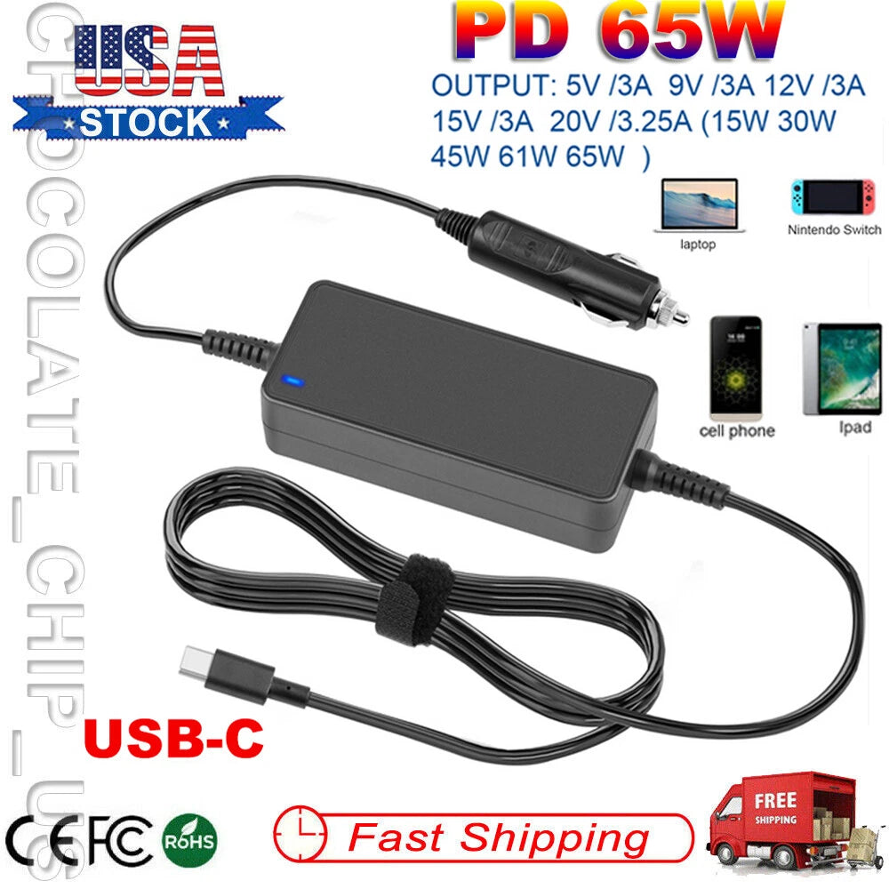 USB-C Laptop Car Charger for Lenovo Yoga Thinkpad MacBook Acer Samsung Asus Dell