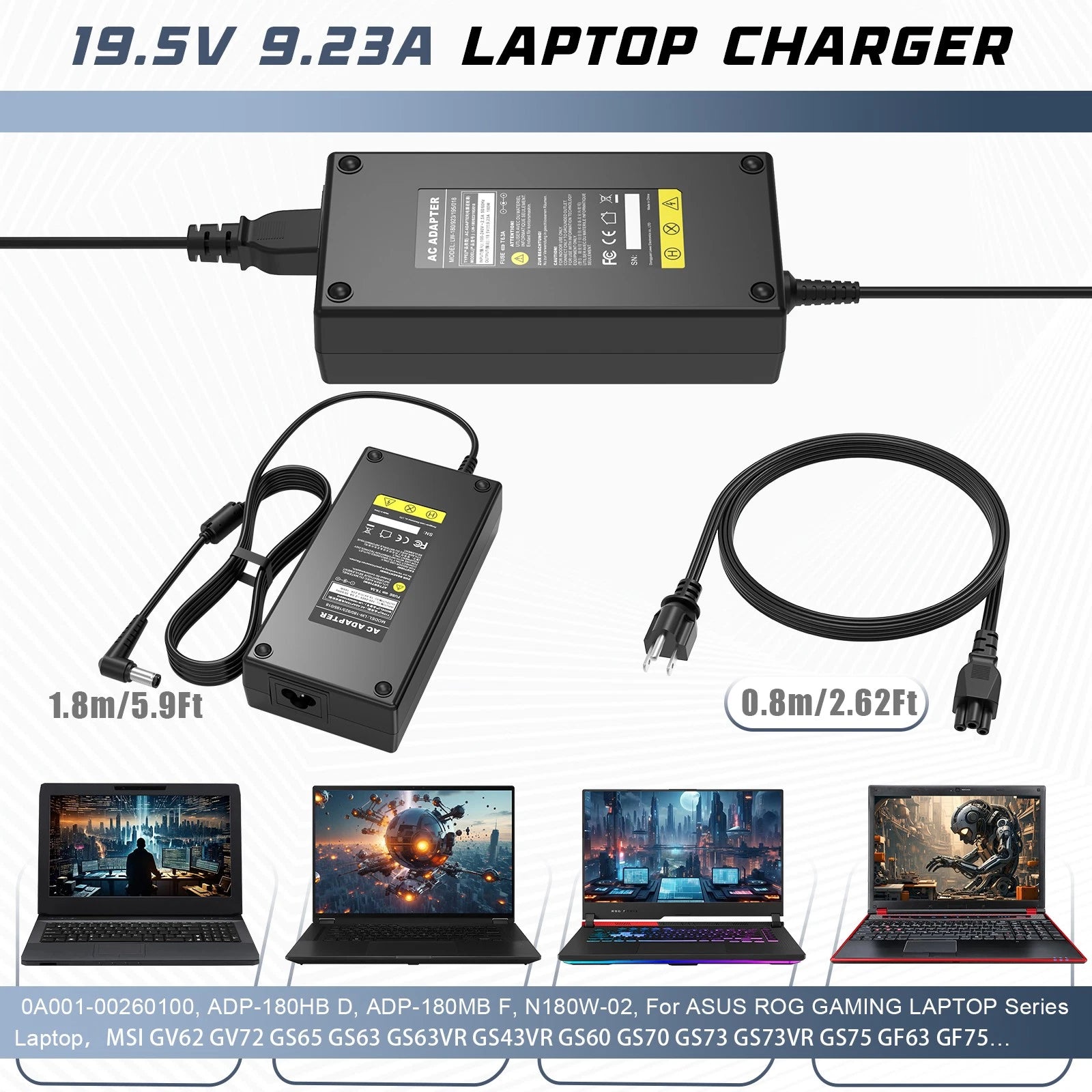 180W Laptop AC Adapter Charger For ASUS ROG G-Series GS65 GS75 GS63 GS62 GS73