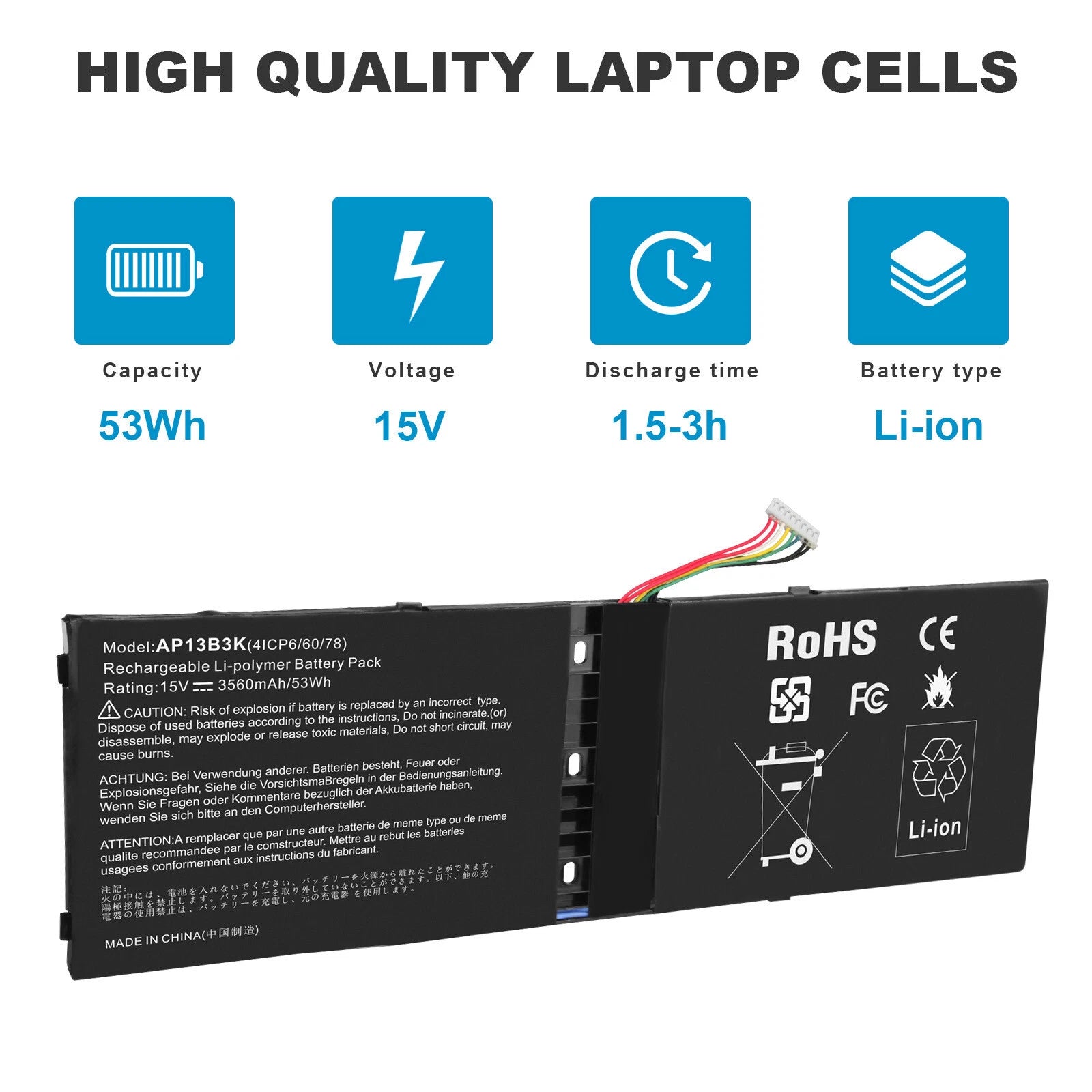 AP13B3K Replacement Battery for Acer Aspire R7-572 R7-572G R7-571 R3-471T 53Wh