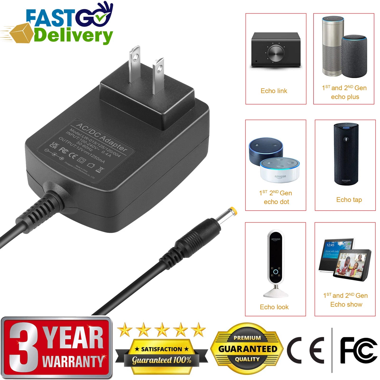 15W Power Adapter for Amazon Echo Dot 3rd and 4th Gen Fire TV Cube Cord Charger