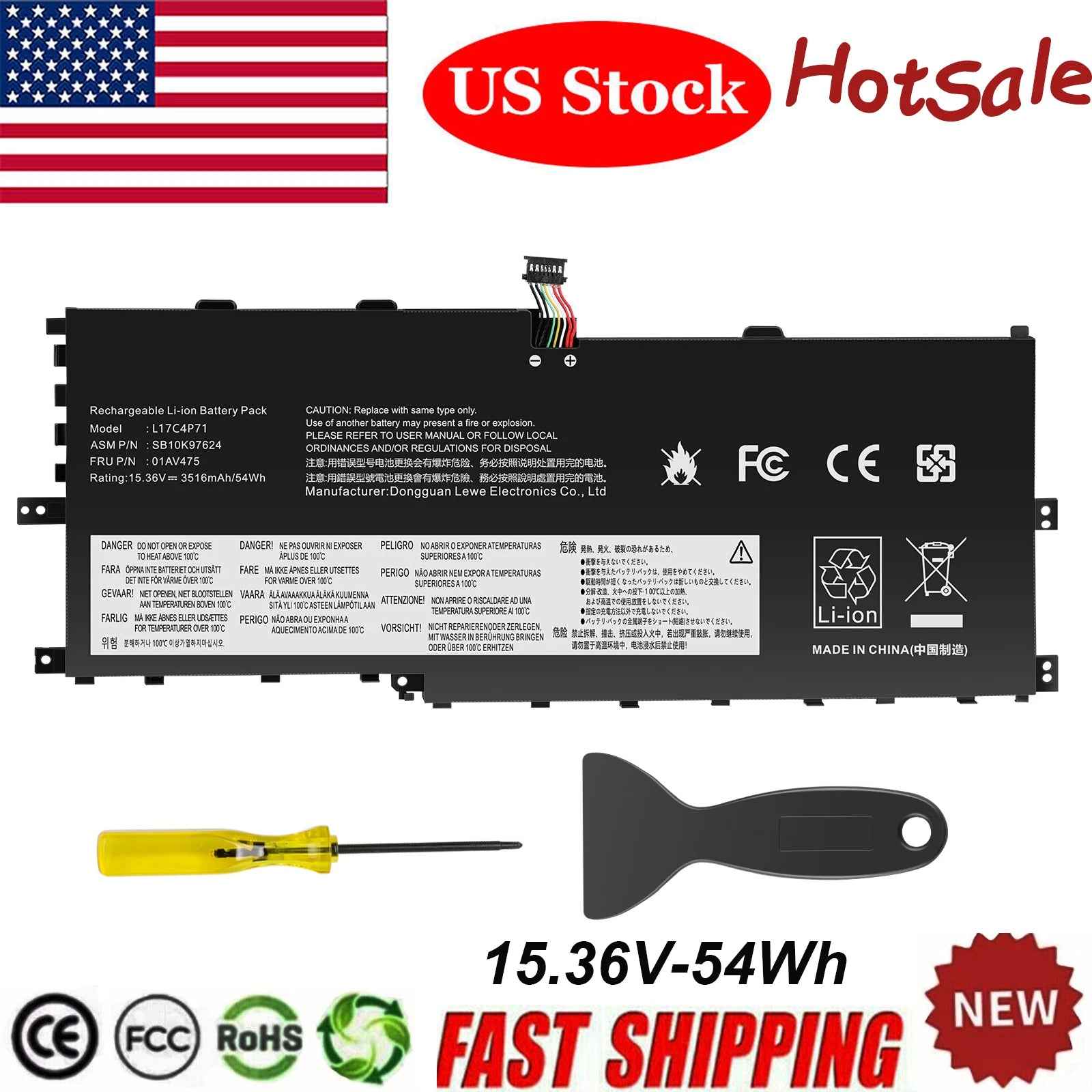 01AV474 L17M4P71 SB10K97623 Battery for Lenovo ThinkPad X1 Yoga 3rd Gen 2018
