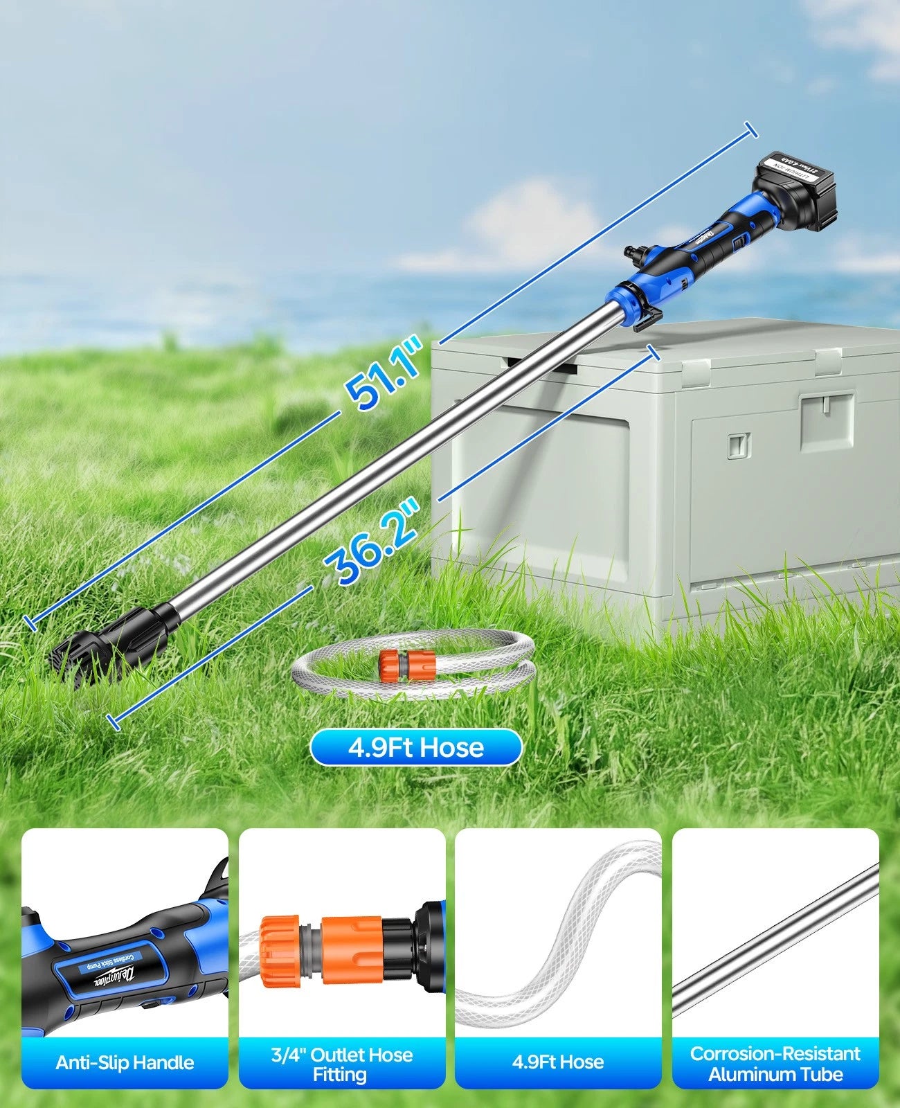 Cordless Stick Water Transfer Pump 770GPH 32FT Head for Makita 18V Battery US