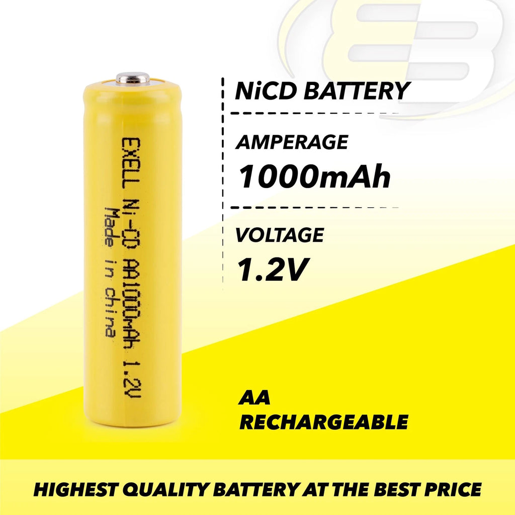 50x Exell AA 1.2V 1000mAh NiCD Button Top Rechargeable Batteries For Lawn Lamps