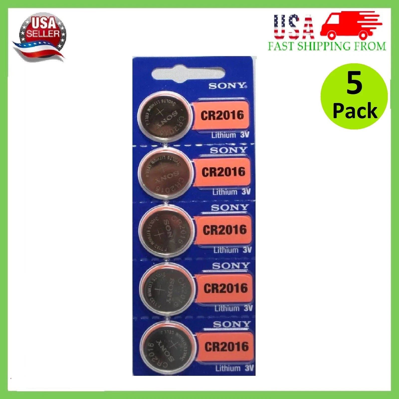 5 x Murata CR2016 Battery 3V Lithium Coin Cell (5 Count) - Replaces Sony CR2016