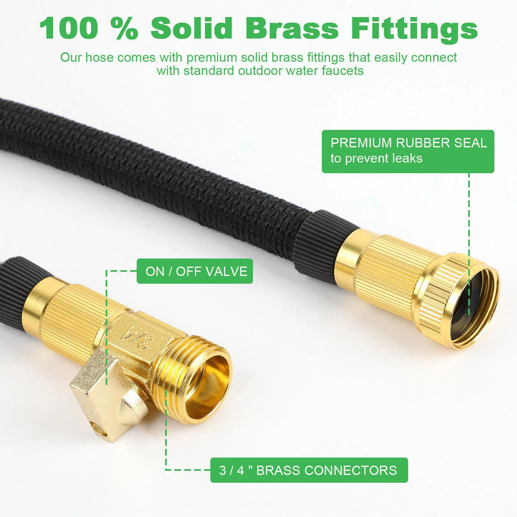 Heavy Duty Flexible Expandable Garden Water Hose Pipe & Rugged Spray Gun Black