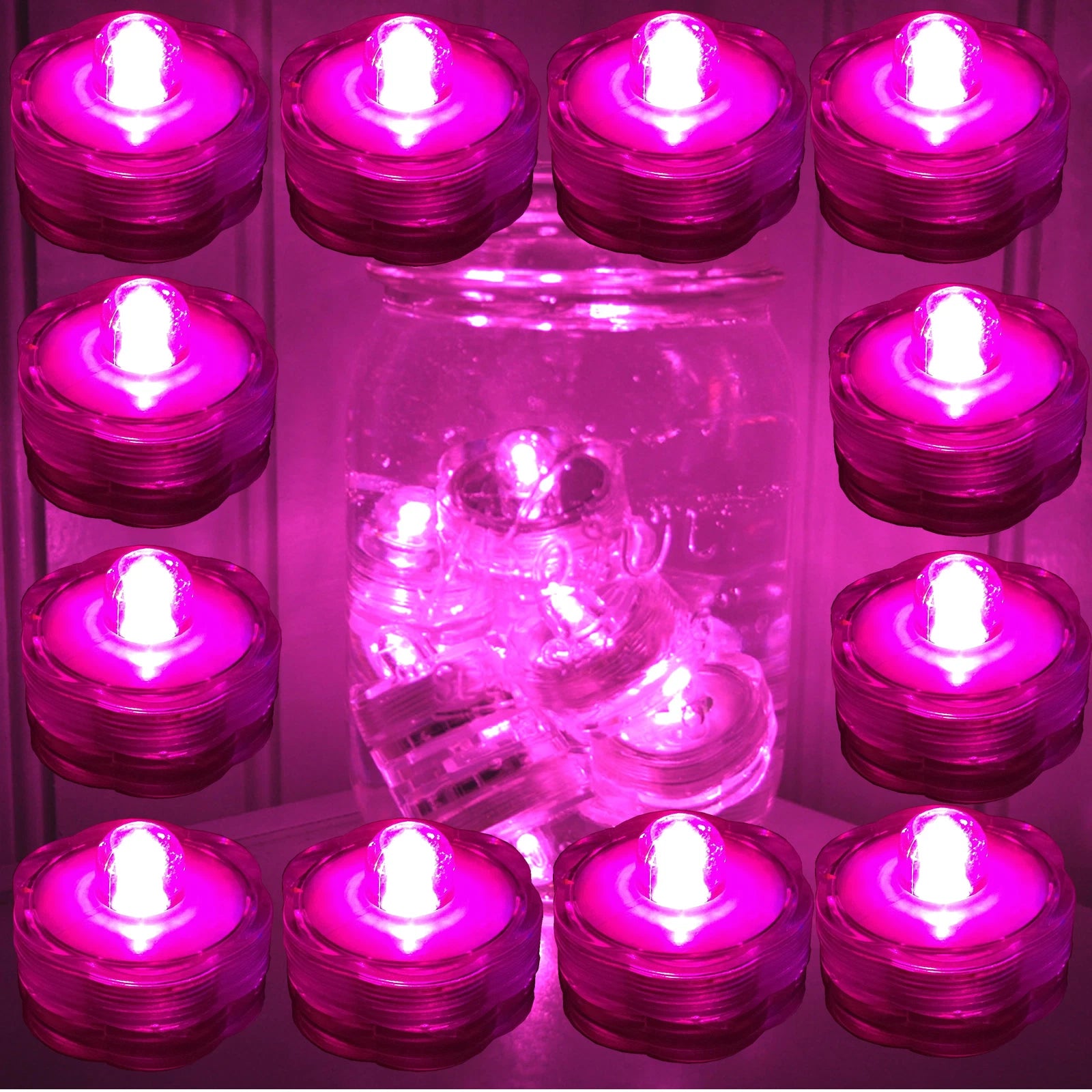 12 Pack PINK Submersible Waterproof Underwater Battery LED Tea Light~Wedding