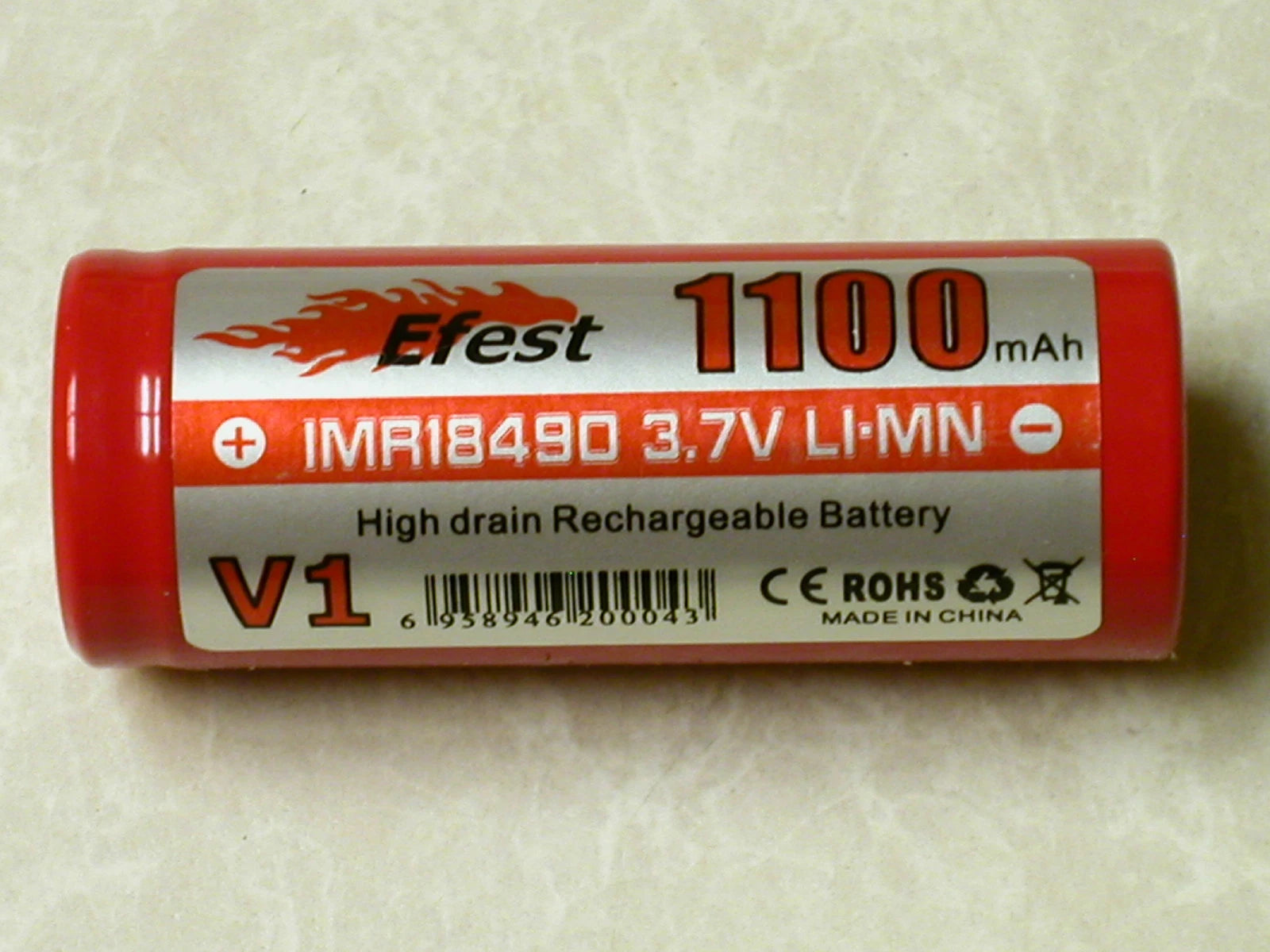 2 pk EFEST IMR 18490 LI-MN 1100mAh HIGH DRAIN RECHARGEABLE Battery 3.7v Flat top