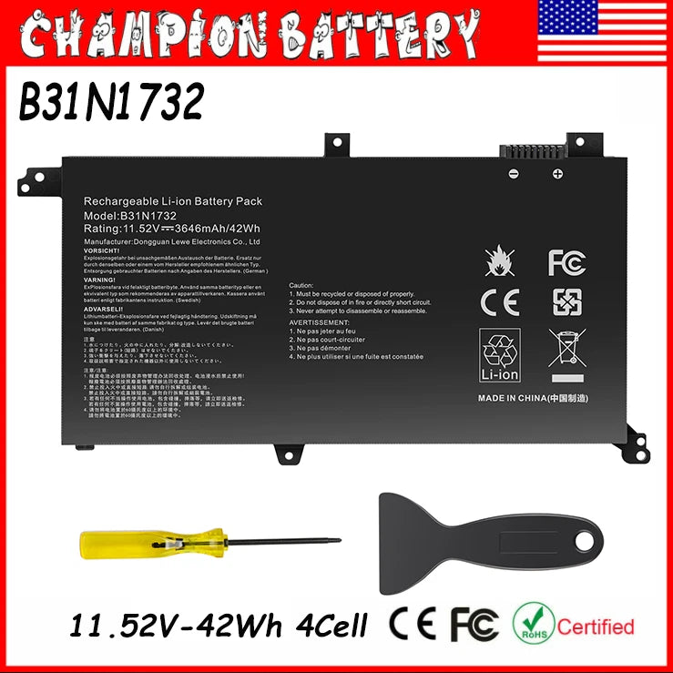 New B31N1732 Battery for Asus X430FN VX60G S4300F S4300FN X430UN X430UF 42Wh