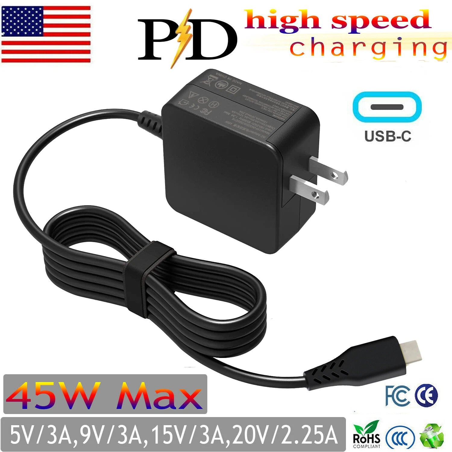 Power Adapter Charger for Samsung Chromebook Pro XE510C24 XE510C25 XE521QAB USBC