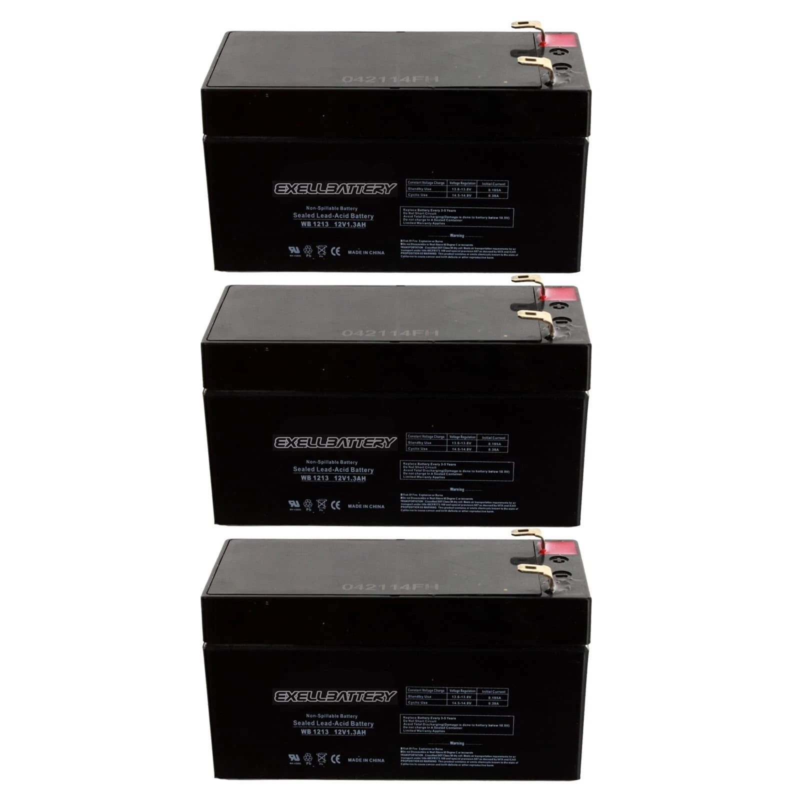 NEW 3pc 12V 1.3Ah SLA Battery EB1213 For UB1213, WKA12-1.3F,PS1212