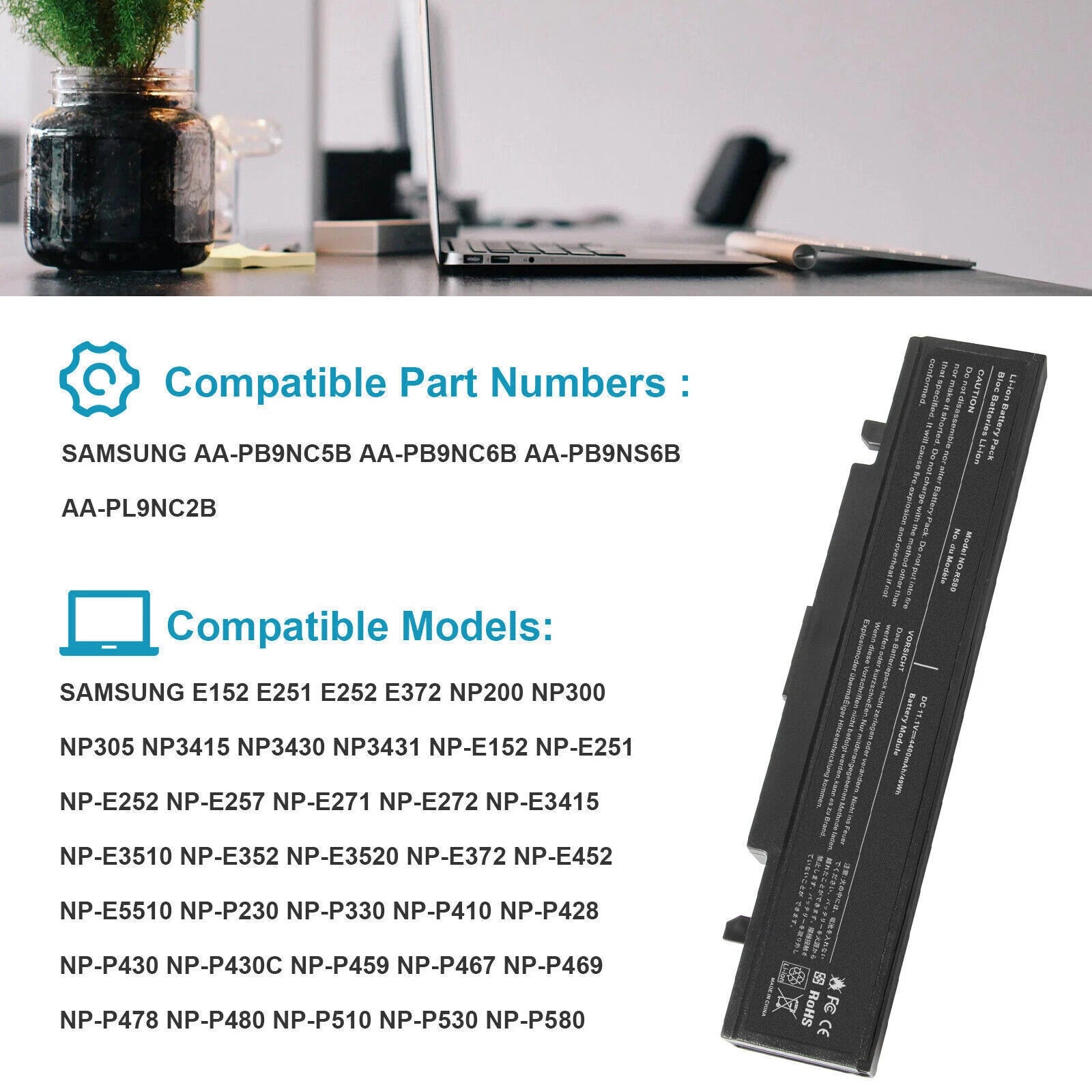 Battery for Samsung AA-PB9NC6B AA-PB9NS6B R428 R580 R780 R730 RV511 NP550P5C