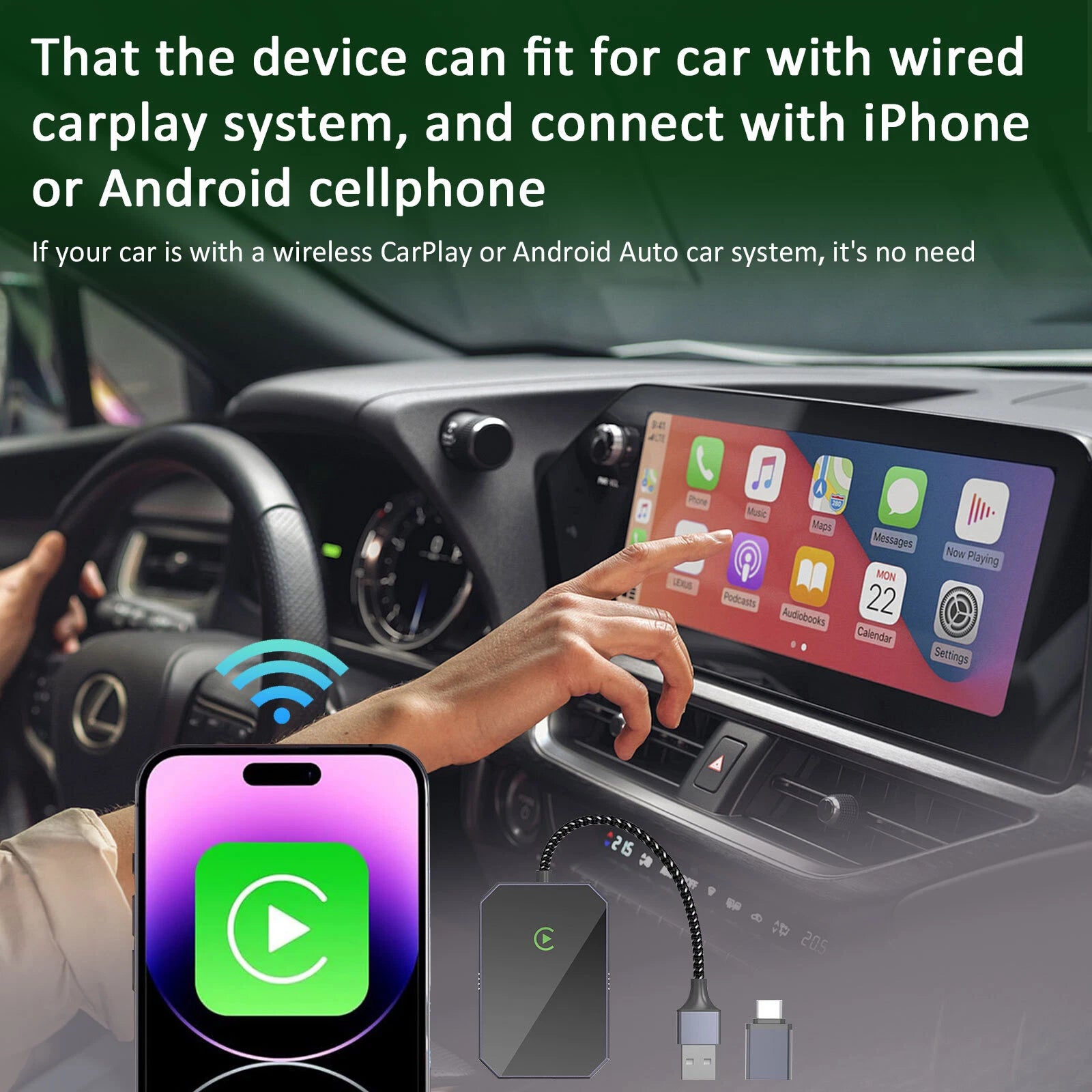 2 in1 Wireless Apple CarPlay adapter/Wireless Android Auto Adapter USB Plug&Play