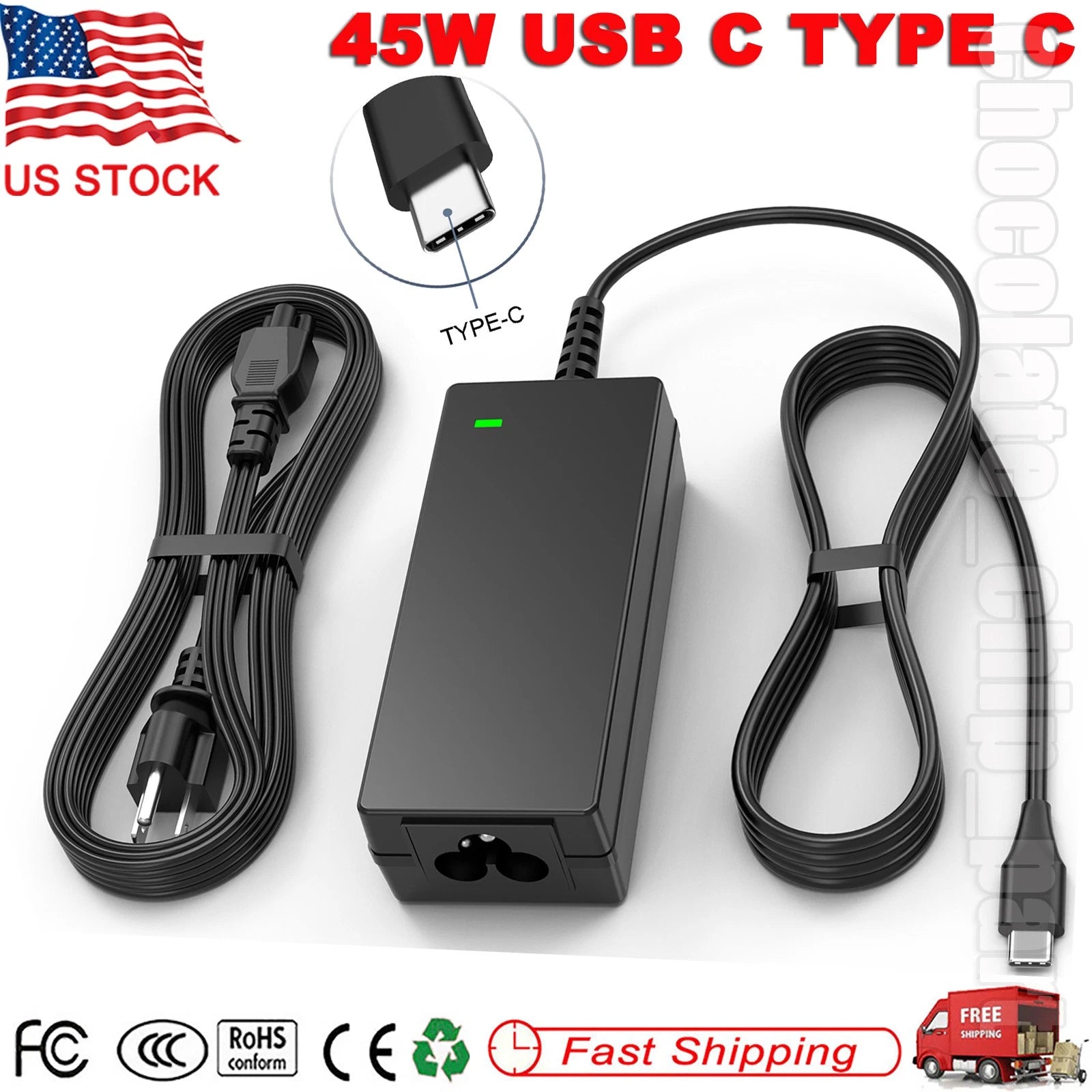 45W AC Adapter USB-C Charger for Lenovo Chromebook 300e 1st/2nd/3rd Gen Yoga 720