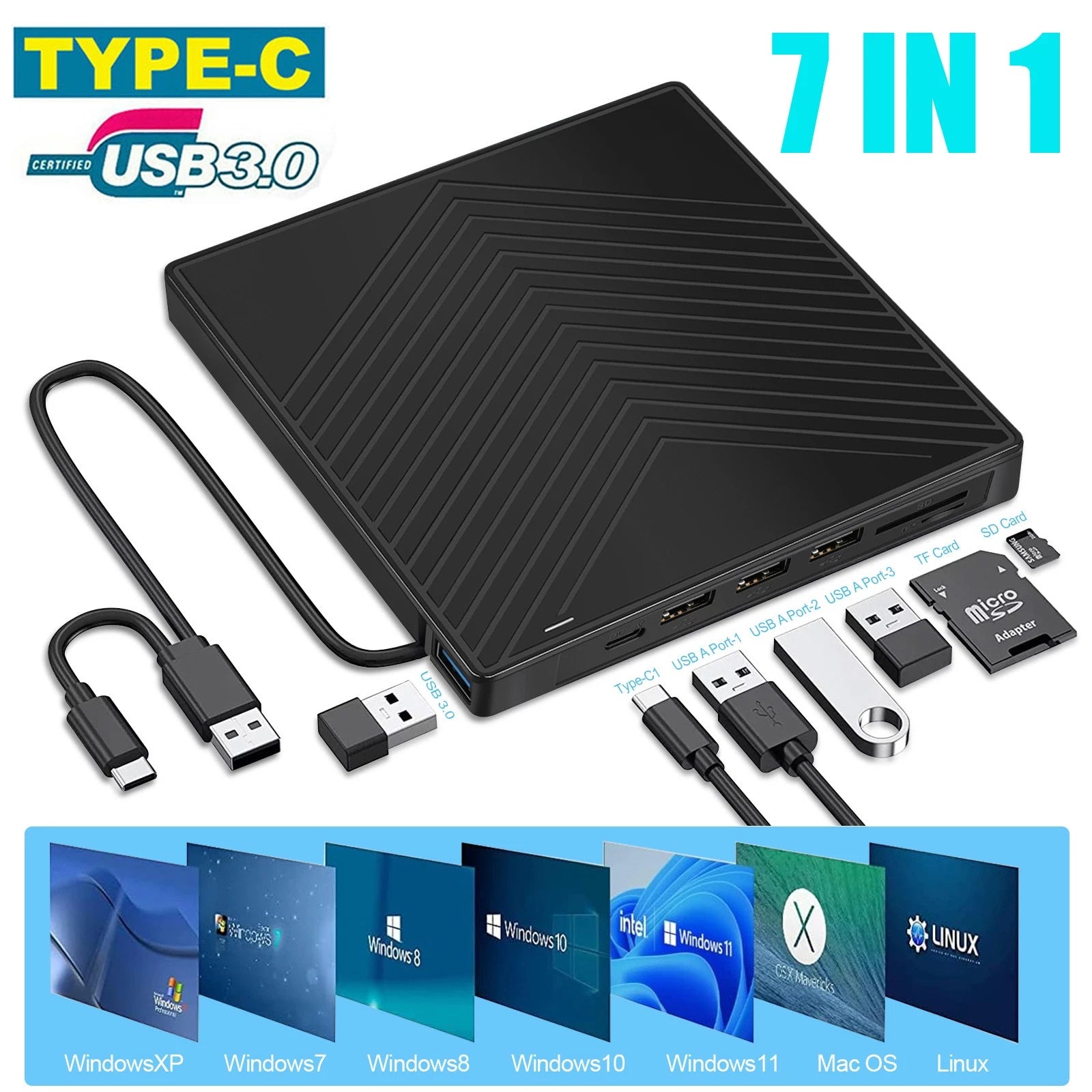 External CD DVD Drive, USB 3.0 Player Burner Writer, for PC Laptop Windows 11 10