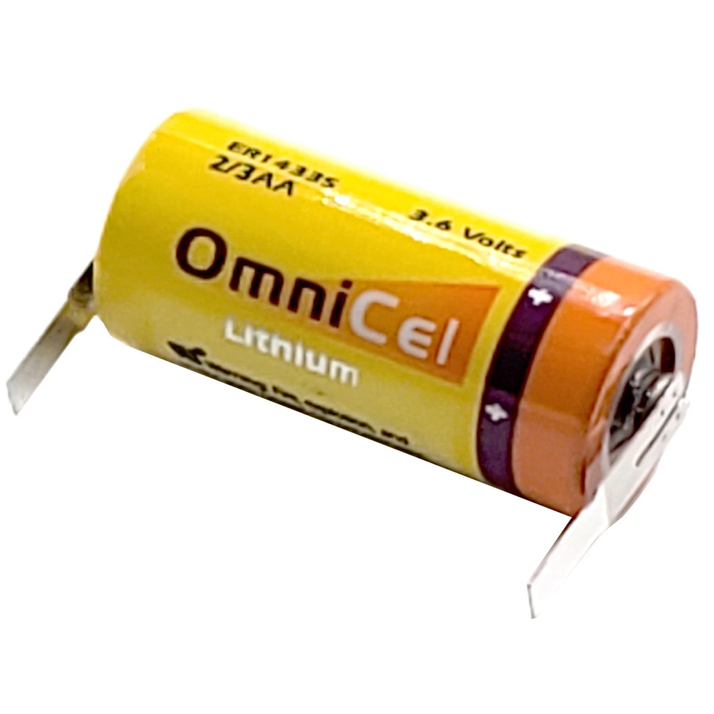 2x OmniCel ER14335 3.6V 1.65Ah 2/3AA Lithium Battery w/ Tabs Sensors Detectors