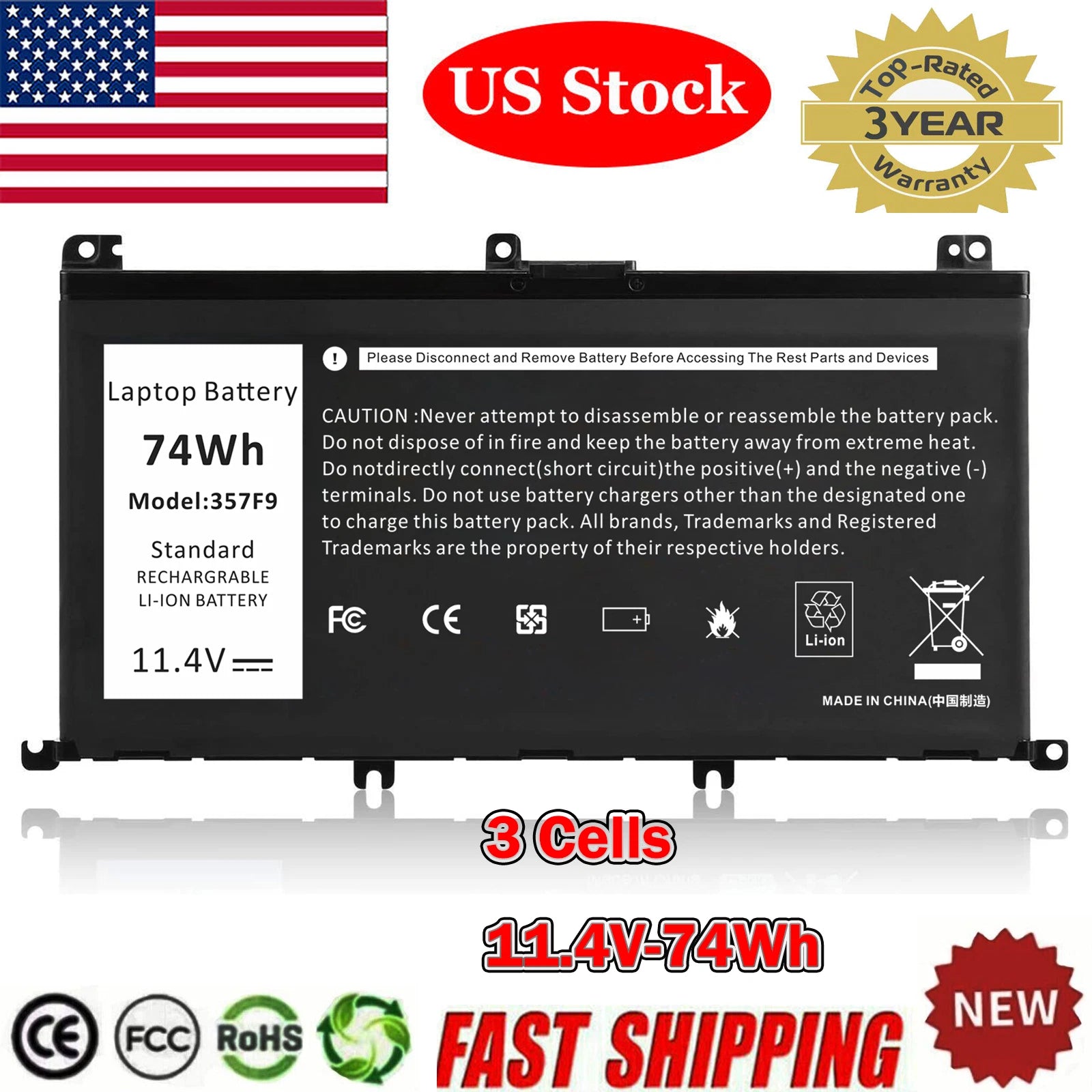 357F9 Battery for Dell Inspiron 15 5000 5576 5577 7000 7566 7567 7557 7559 74Wh