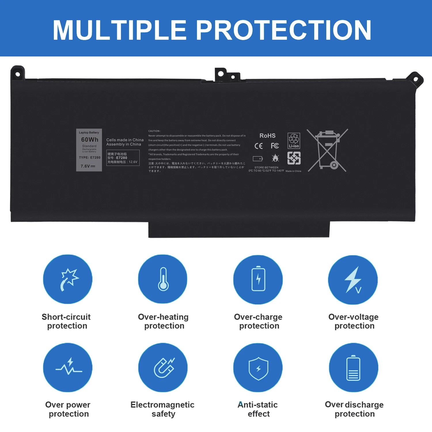 60Wh F3YGT Laptop Battery for Dell Latitude 12 7000 7280 7290 13 7000 7380 7390