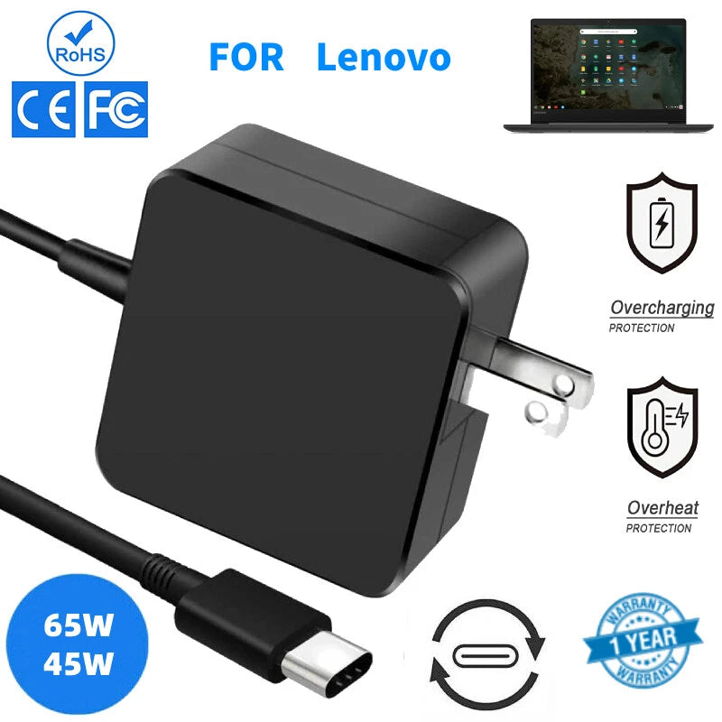 Mini USB-C Type C Laptop Charger Adapter for Lenovo 65W 45W Watts Power Supply