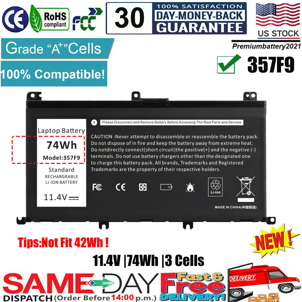 74Wh Laptop Battery For Dell Inspiron 15 5577 7557 7559 7567 Type 357F9 71JF4 US