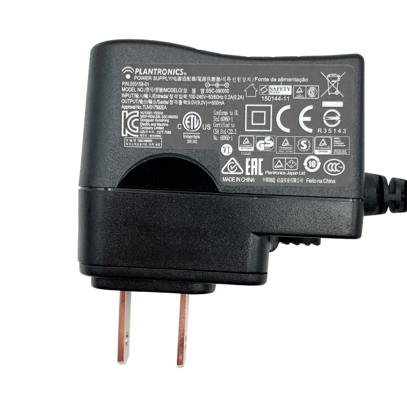 Genuine Plantronics SSC-090050 AC Adapter 9V 0.5A Power Supply 203158-01 OEM