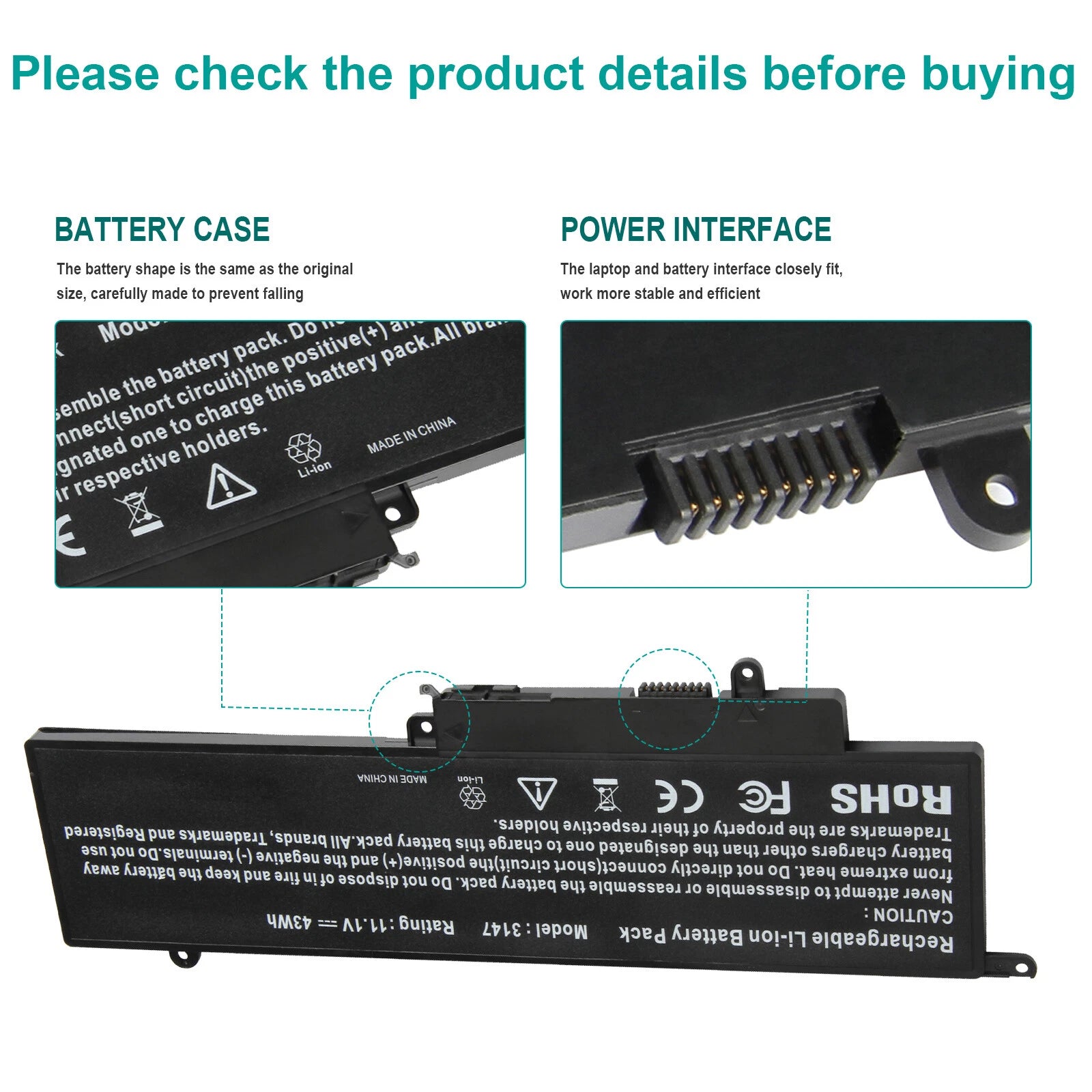 New 11.1V 43Wh Battery For Dell Inspiron 11 3000 Series 3147 3152 3148 3157 3153