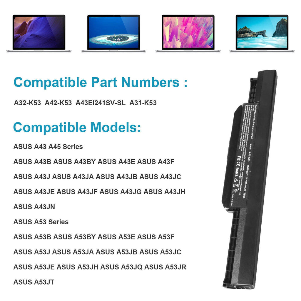 A32-K53 Battery for ASUS A41-K53 K53 K53E X54C X53S X53 K53S X53E X54L X54H K43S