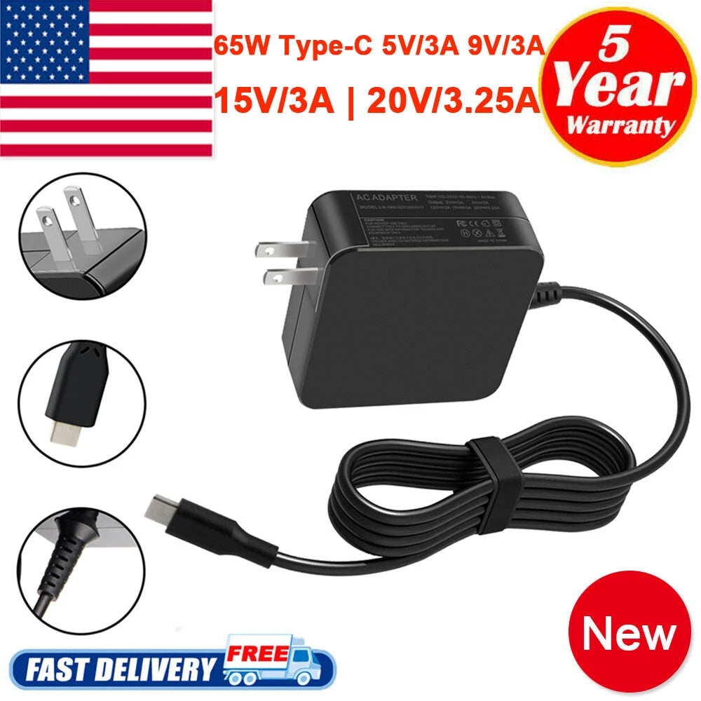 65W USB-C Type-C AC Power Supply Adapter Charger for Lenovo HP Acer Asus Dell