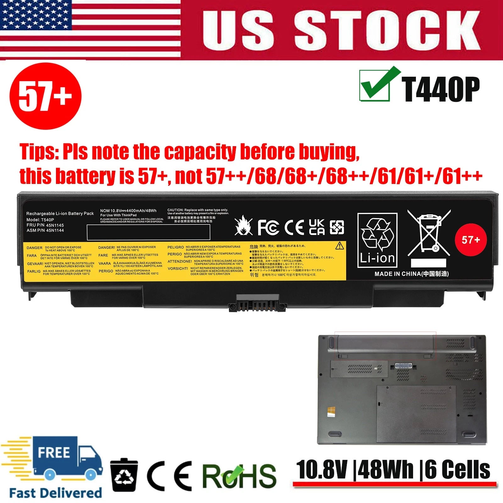 T440P Battery for Lenovo ThinkPad T540P L440 L540 W540 W541 45N1144, 45N1145 US