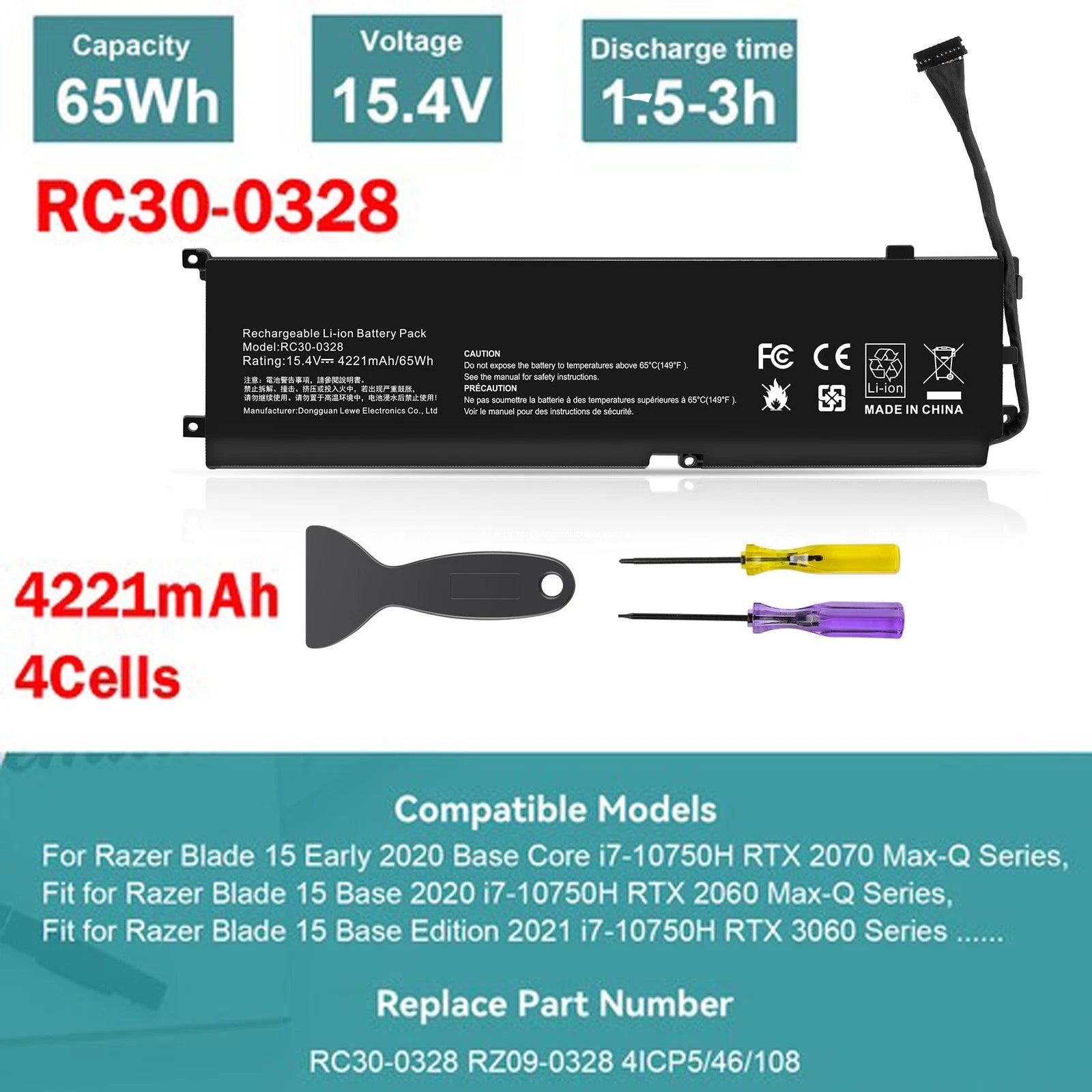 REPLACE RC30-0328 BATTERY FOR RAZER BLADE 15 BASE 2020 2021 RZ09-0369 RZ09-0328