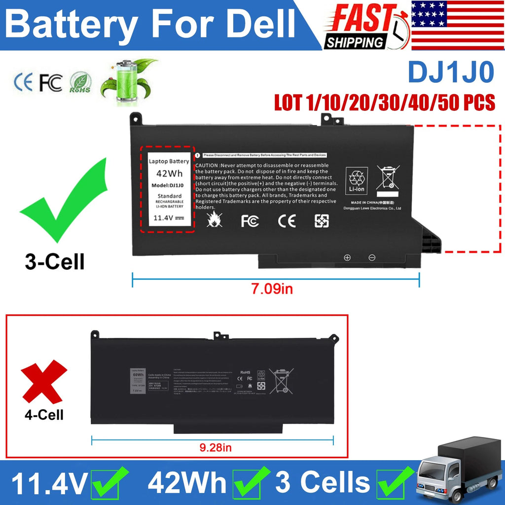 ?LOT DJ1J0 Battery For Dell Latitude 7280 7380 7390 7480 7490 E7380 E7480 42Wh