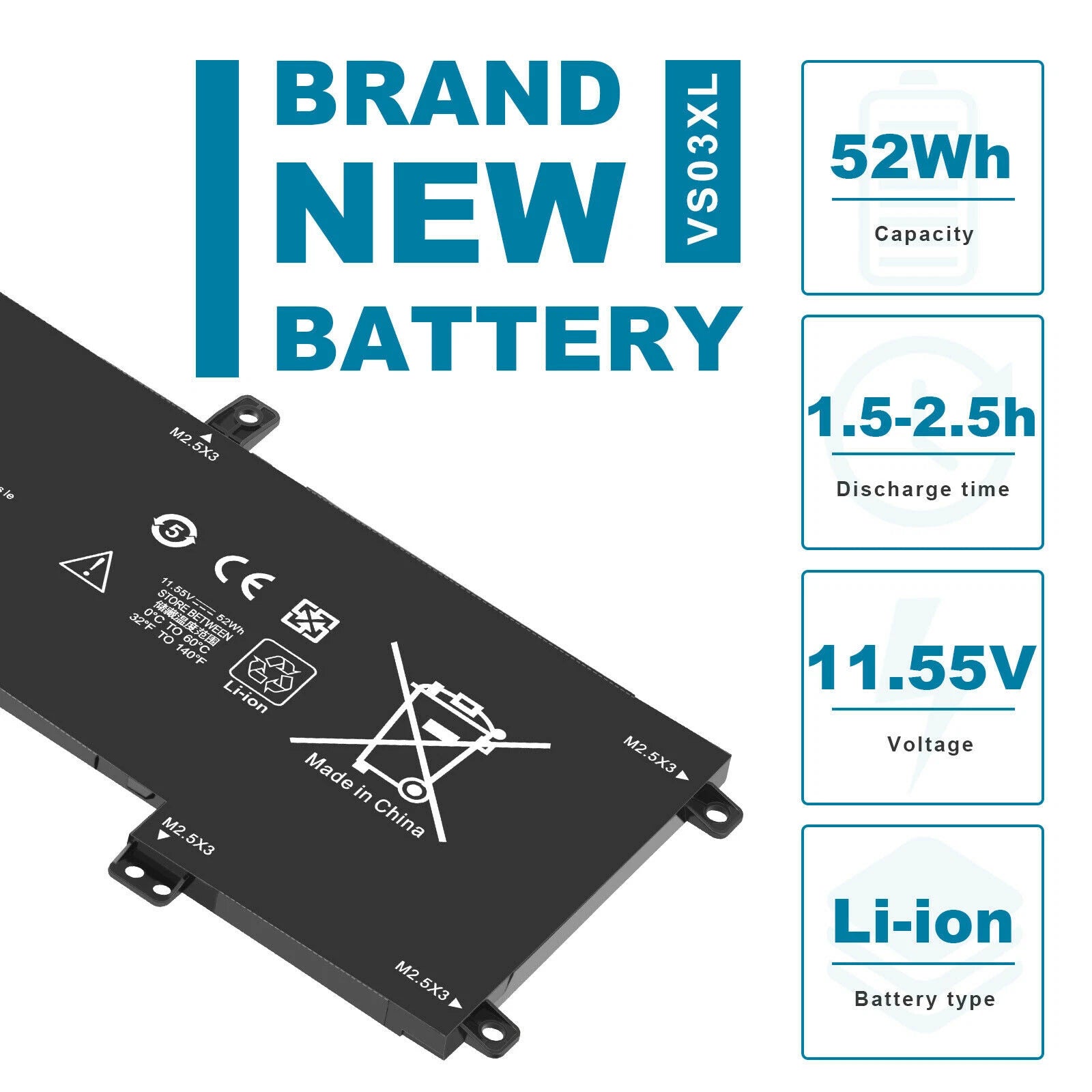 VS03XL Battery for HP Envy 15-AS 15-AS000 15-AS003 15-as068nr 849313-850 52Wh