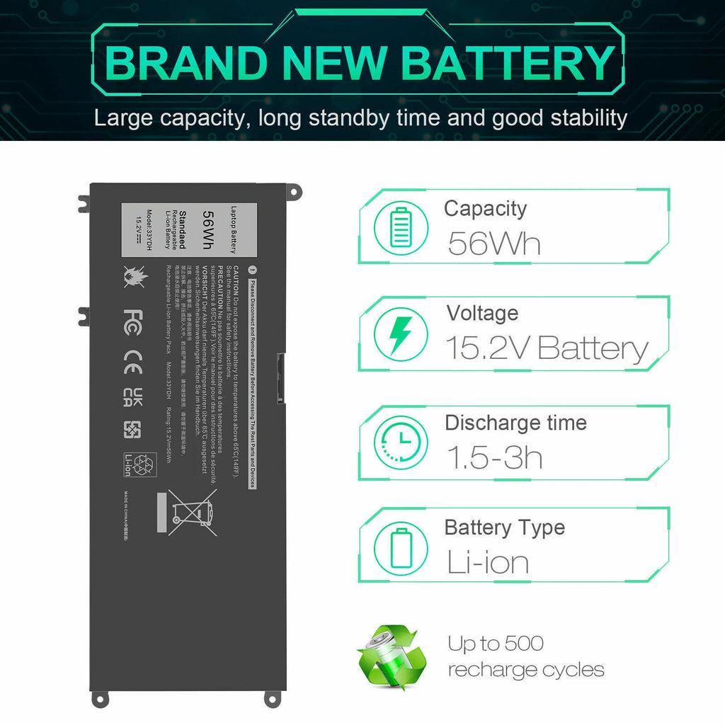 ?33YDH Battery/Charger For Dell Latitude 3380 3480 3490 3580 3590 Inspiron 7577