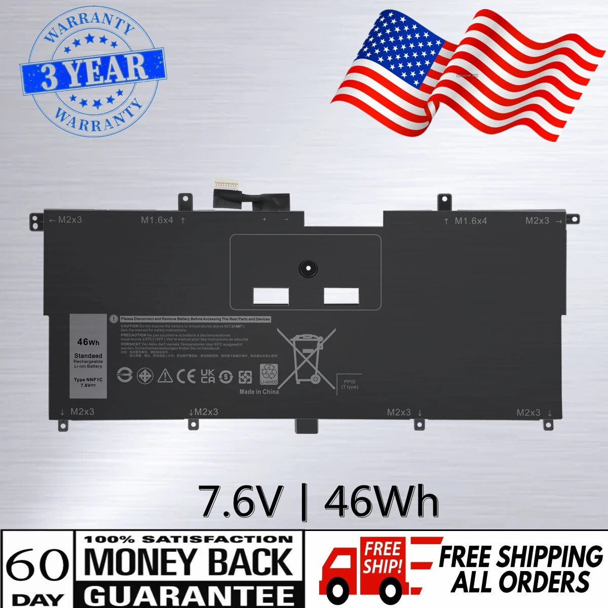?NNF1C Battery For Dell XPS 13 9365 2in1 2017 Series NP0V3 P71G001 HMPFH 46Wh