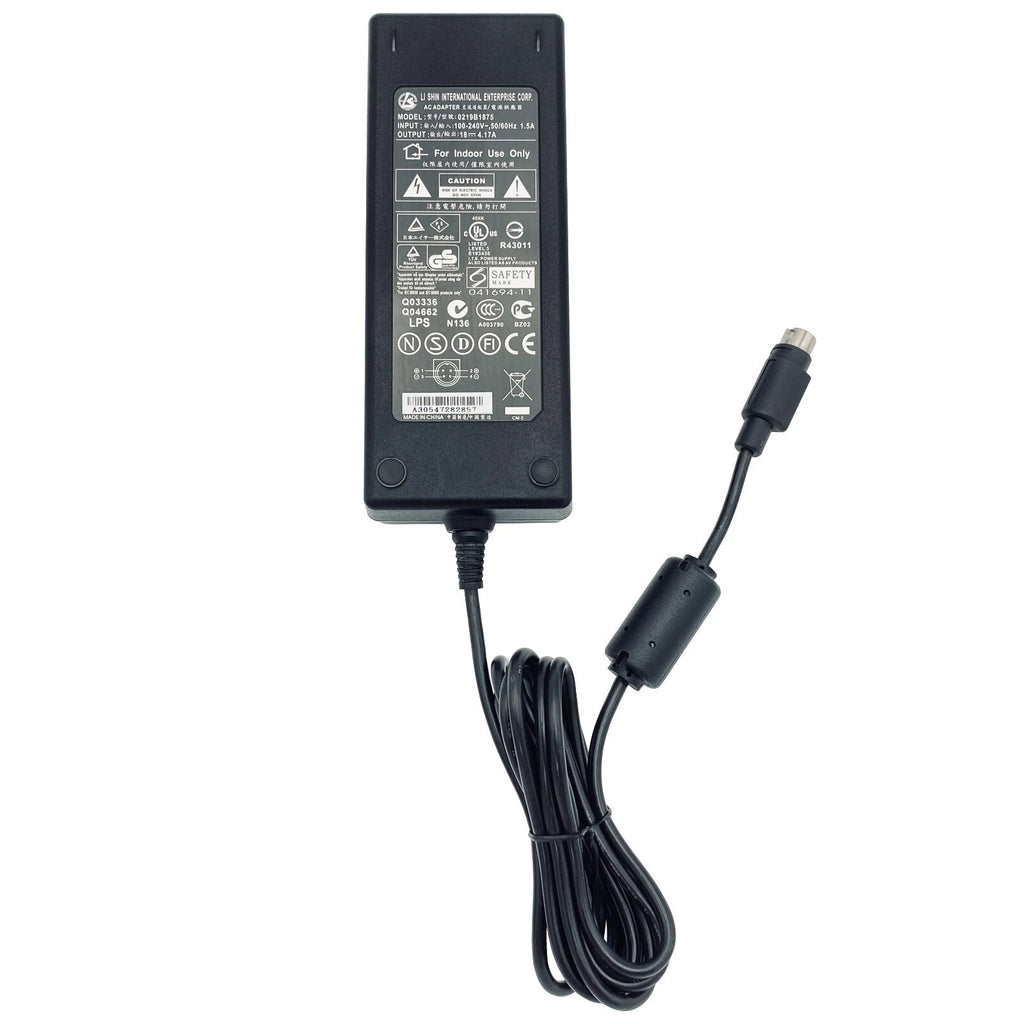 NEW Genuine Li Shin AC Power Adapter 0219B1875 Charger 18V 4.17A 75W 4-Pin Plug