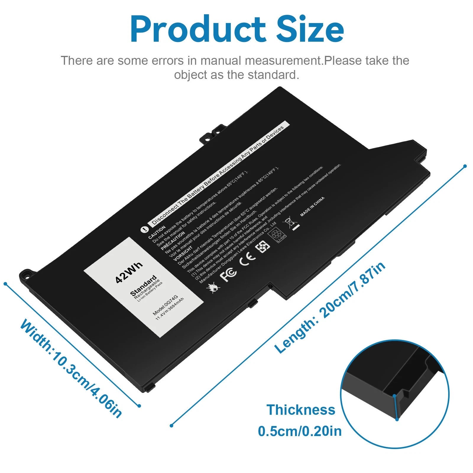 42Wh 0G74G Battery for Dell Latitude 5300 2-in-1 5310 7300 7400 2PFPW 3KF82 G74G