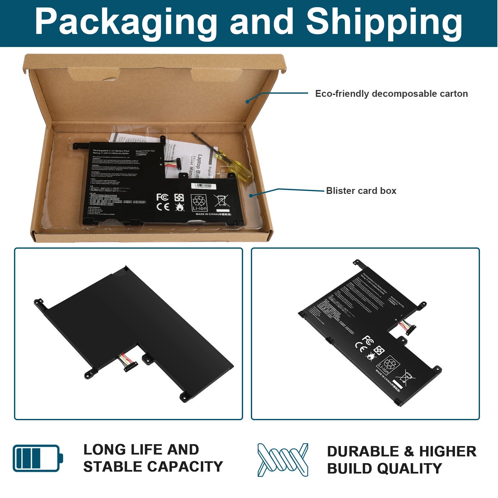 C31N1703 Laptop Battery for ASUS Zenbook Flip 5Q505UA Q525UA UX561UA 52Wh 11.55V