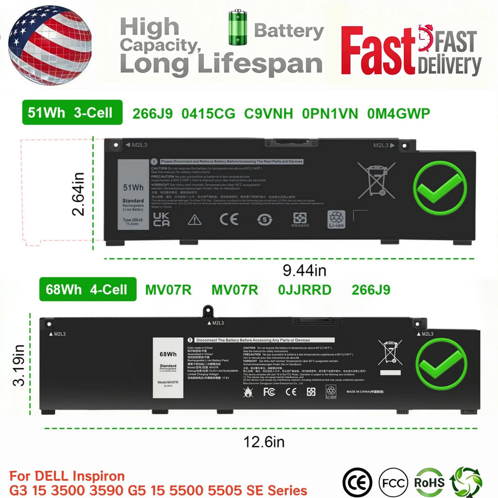 MV07R/266J9 Battery For DELL Inspiron G3 15 3500 3590 G5 15 5500 5505 SE Series