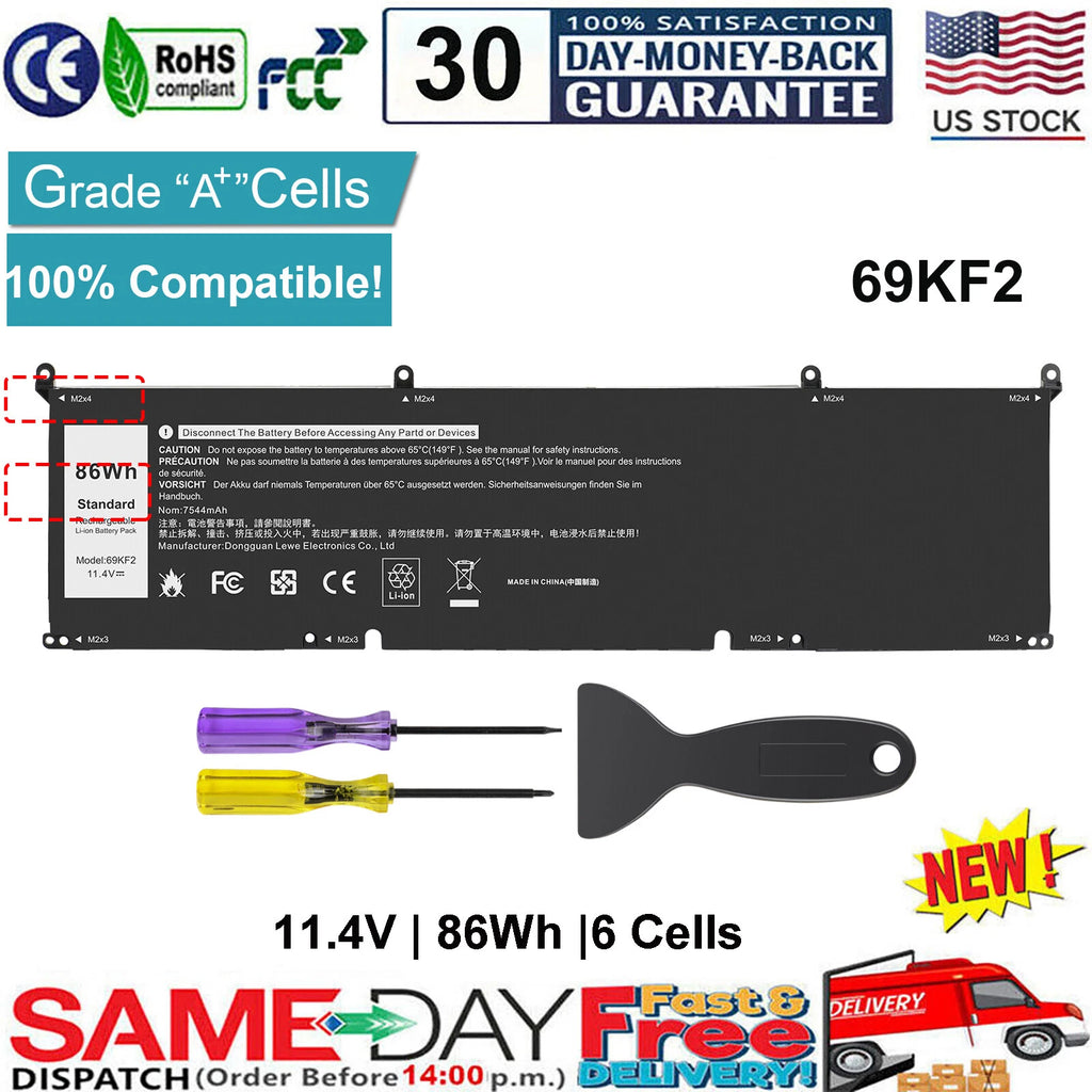 ?86WH 69KF2 Battery For Dell Precision 5550 5560 Alienware M15 M17 XPS 15 9500