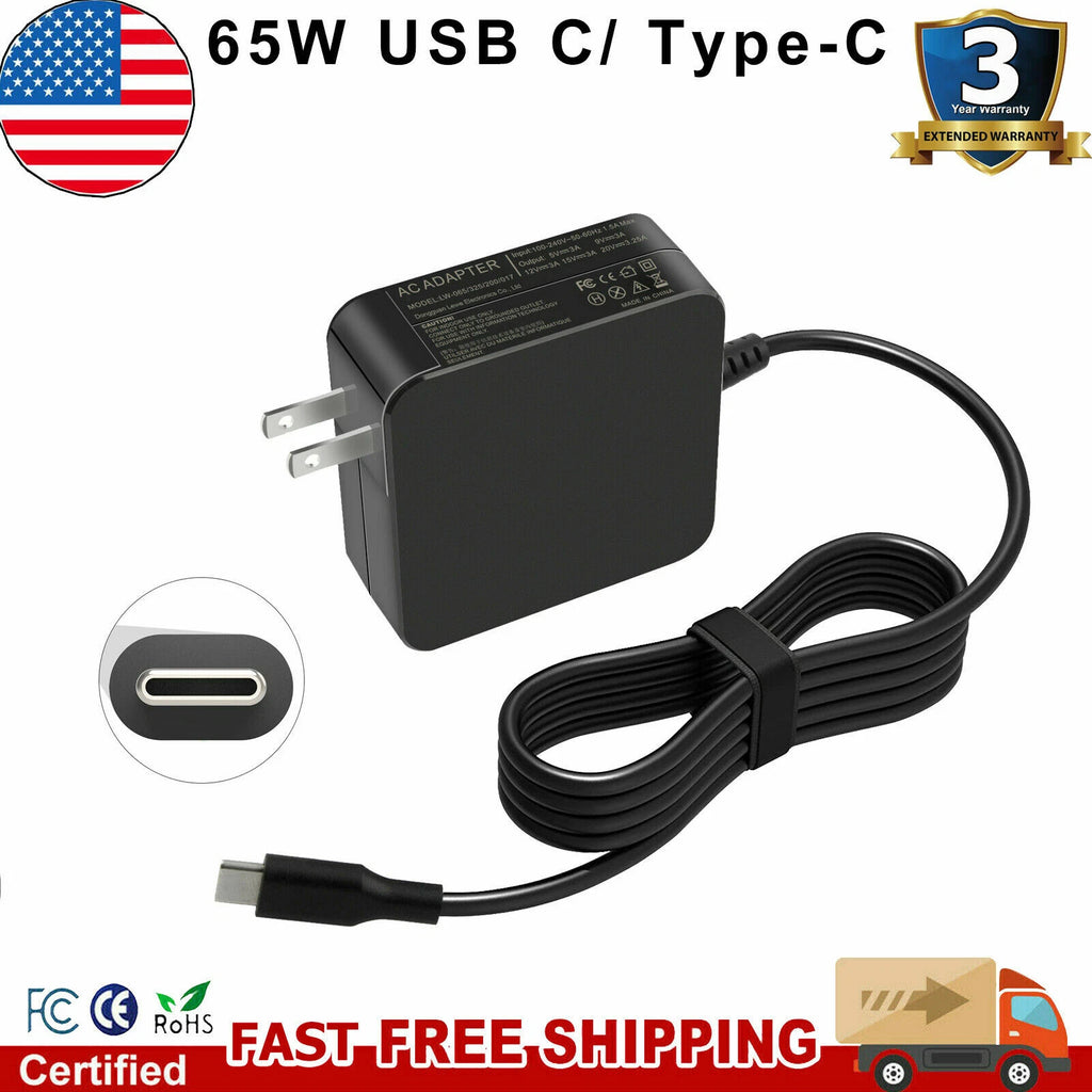 USB Type-C AC Adapter Charger For Lenovo Yoga 7i 14" 15" Laptop Power Cord 65W