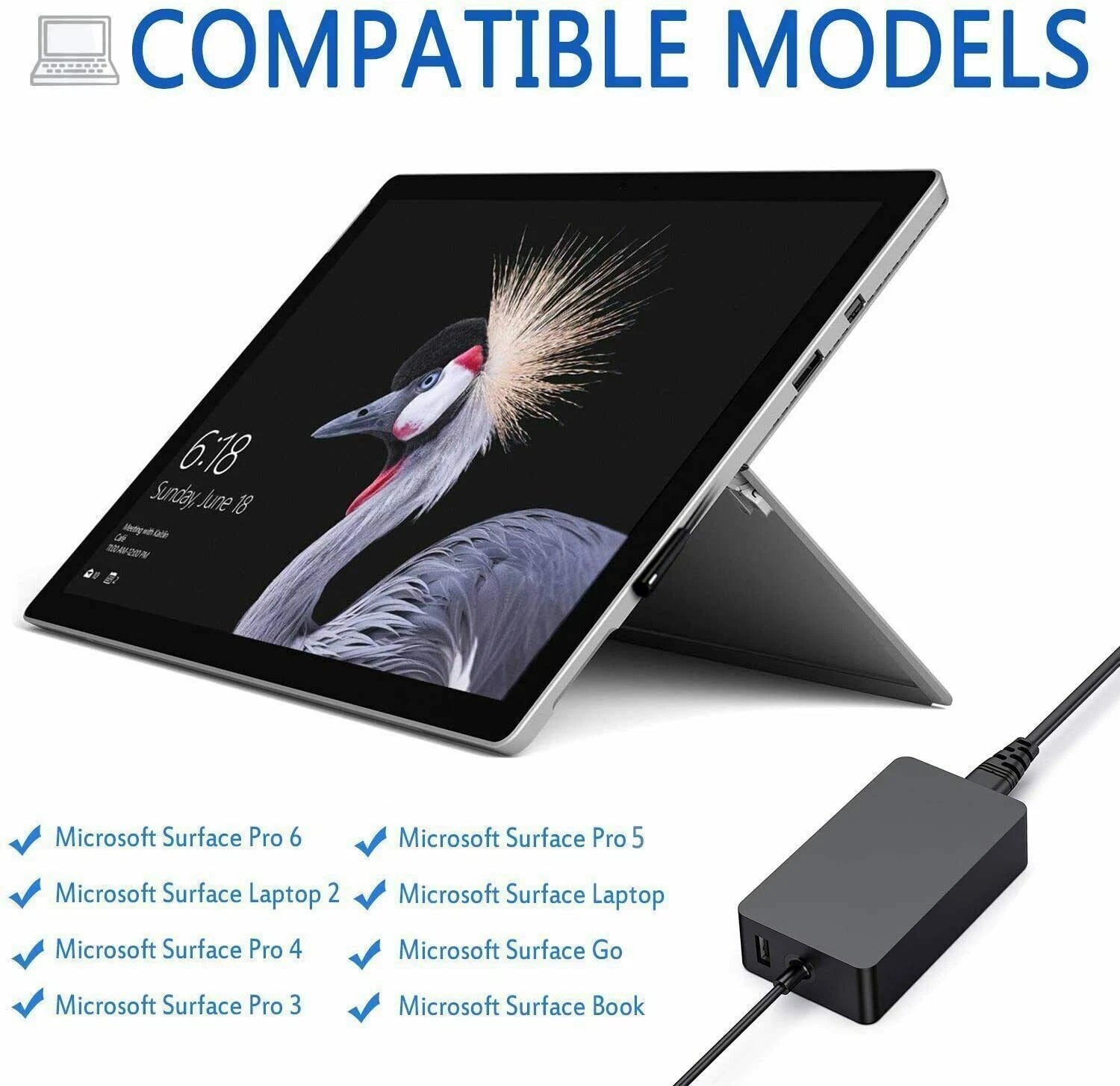 Surface Pro Charger Power Adapter for Microsoft Surface Pro 3/4/5/6/7/8/9/x