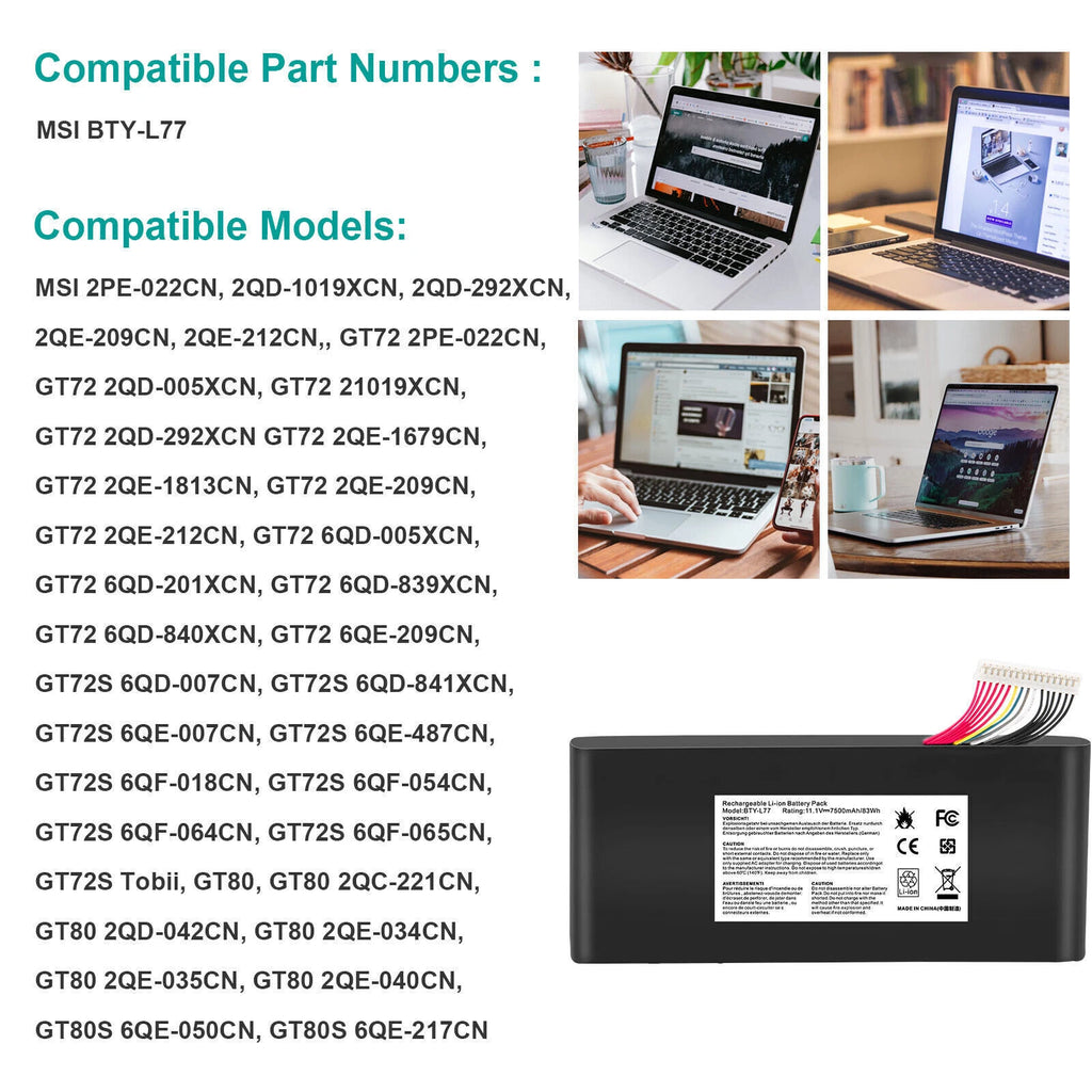 BTY-L77 Battery For MSI GT72 2QD 2QE GT72S 6QE GT72VR WT72 MS-1782 MS-1785