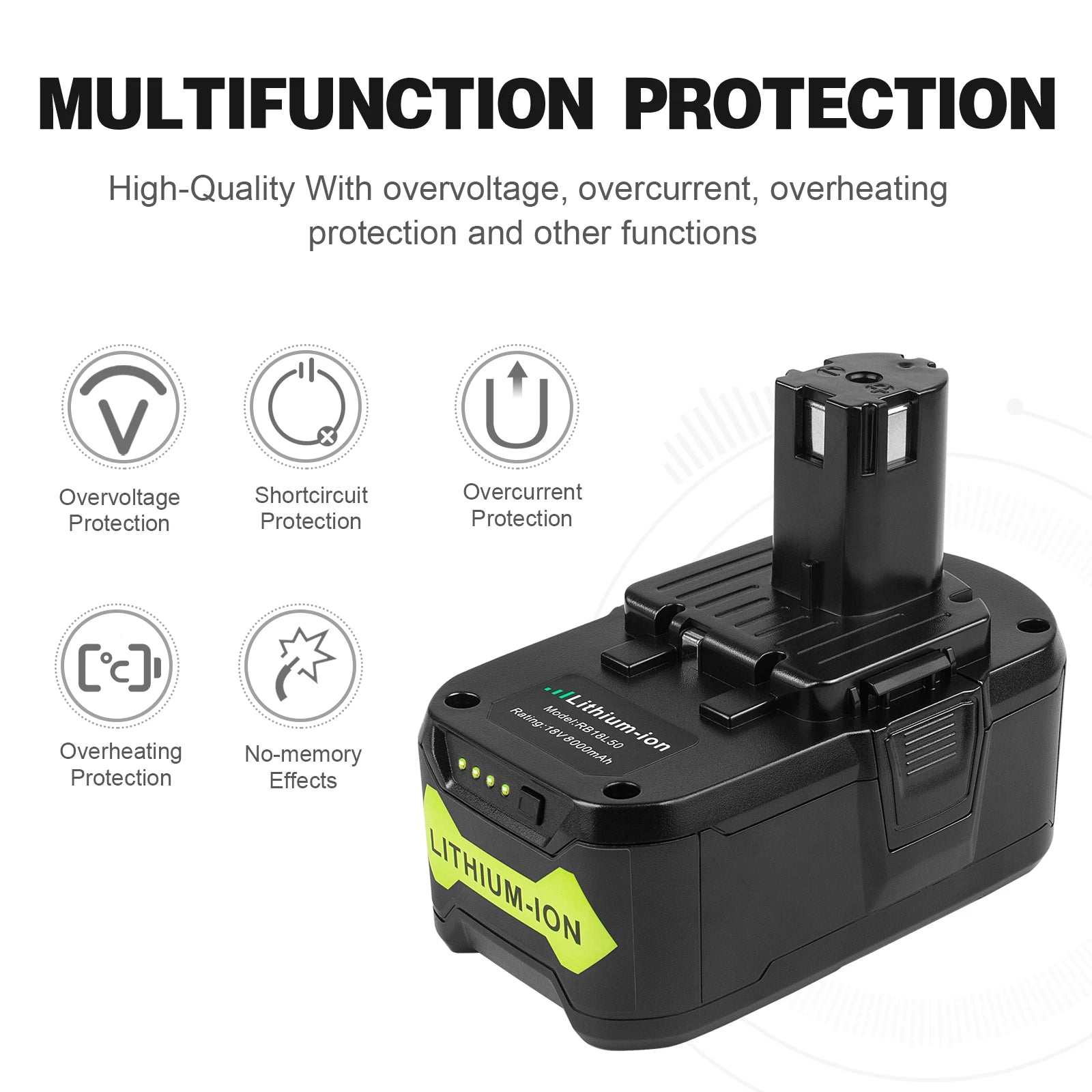 1-2x 8.0Ah For RYOBI 18V Battery High Capacity P108 18Volt Lithium-Ion Battery