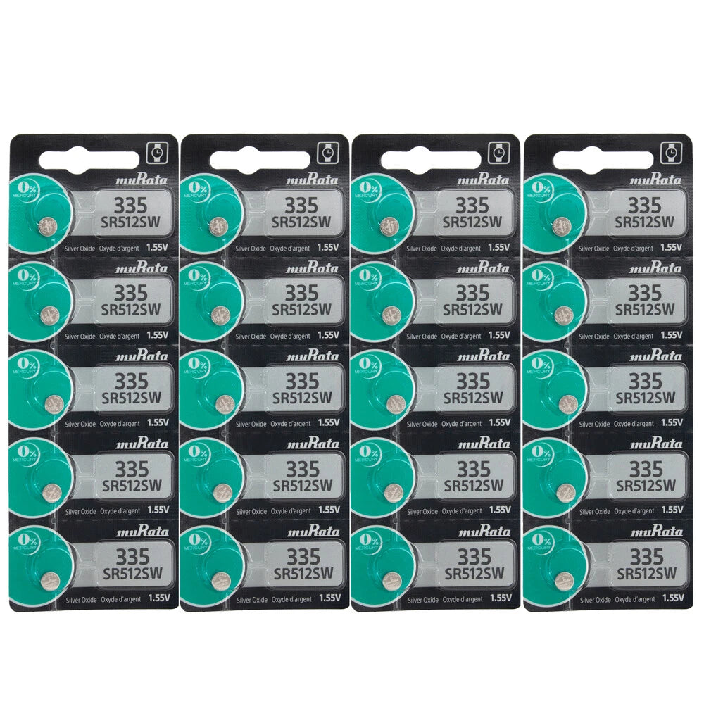 20x 5PK Murata Silver Oxide Watch Battery SR512SW Low Drain Replaces 335