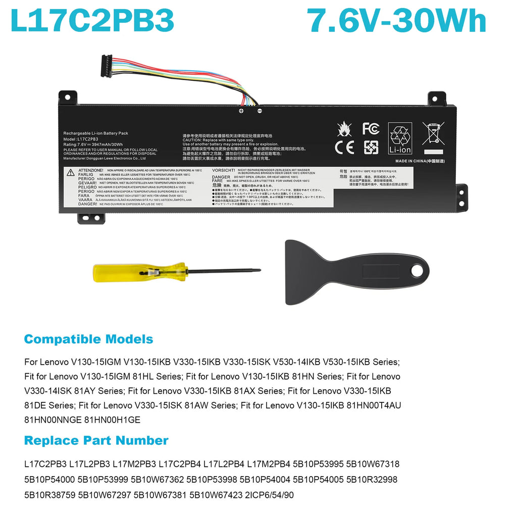 ??Replace L17C2PB3 L17L2PB3 Battery For Lenovo V130-15IGM V130-15IKB V330-15IKB