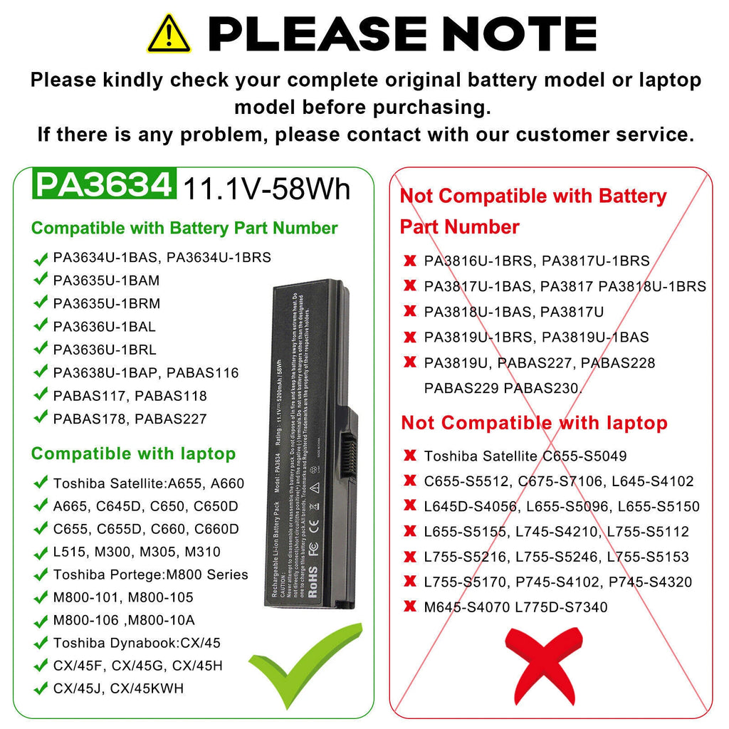 PA3634U-1BRS Battery for Toshiba Satellite C650D C655D P755 L630 M305 PA3635U