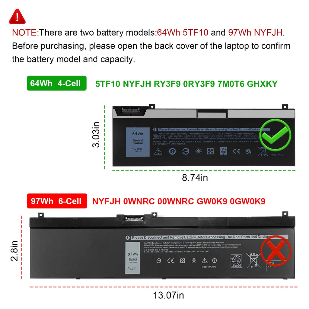 5TF10 Battery For Dell Precision 7530 7540 Series RY3F9 0RY3F9 7M0T6 GHXKY