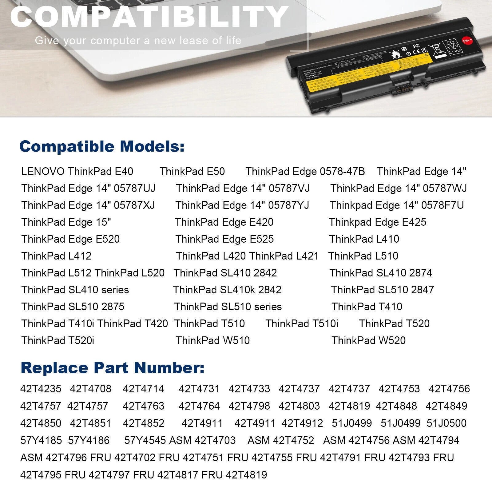 ?6/9 Cells Battery for Lenovo Thinkpad T410 T420 T510 T520 SL410 SL510 E40 E50