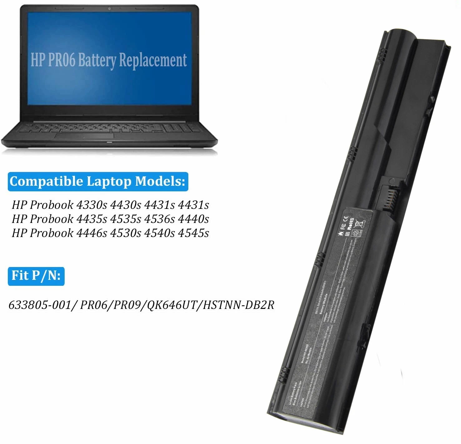 Laptop Battery for HP ProBook 4330s 4331s 4430s 4435s 4436s 4530s 4535s 4540s