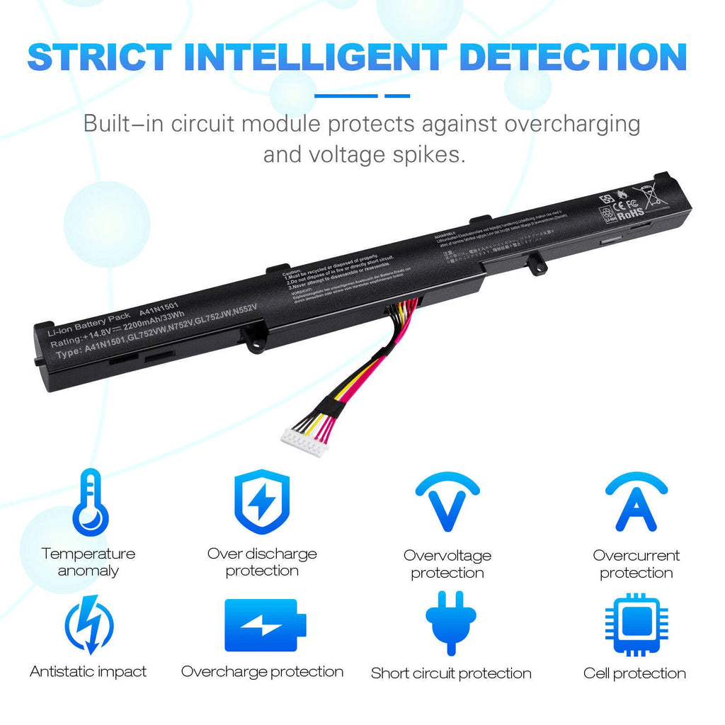 100% New 33Wh A41N1501 Battery For ASUS ROG GL752VW G752VW N552V N552VX A41LK9H