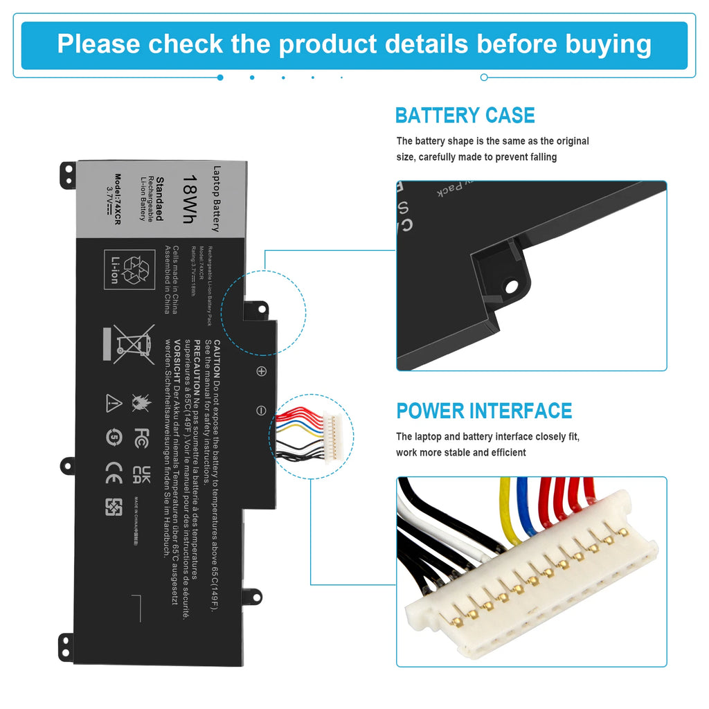 Battery For Dell Venue 8 Pro 5830 T01D Tablet Series 74XCR 074XCR X1M2Y 0X1M2Y